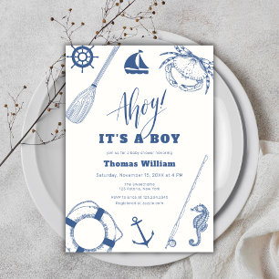 Ahoy It's A Boy Nautical Fishing Baby Shower Invitation