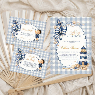 Ahoy It's a Boy Nautical Gingham Diaper Raffle Enclosure Card