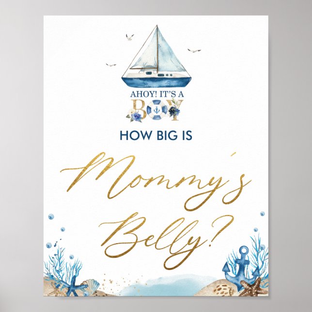 Ahoy It's a Boy Nautical How Big is Mummy's Belly  Poster (Front)