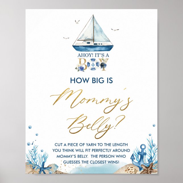 Ahoy It's a Boy Nautical How Big is Mummy's Belly  Poster (Front)