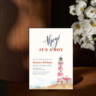 Ahoy It's A Boy Nautical Lighthouse Baby Shower Invitation