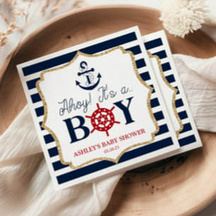 Ahoy It's A Boy Nautical Navy Blue Baby Shower  Napkin
