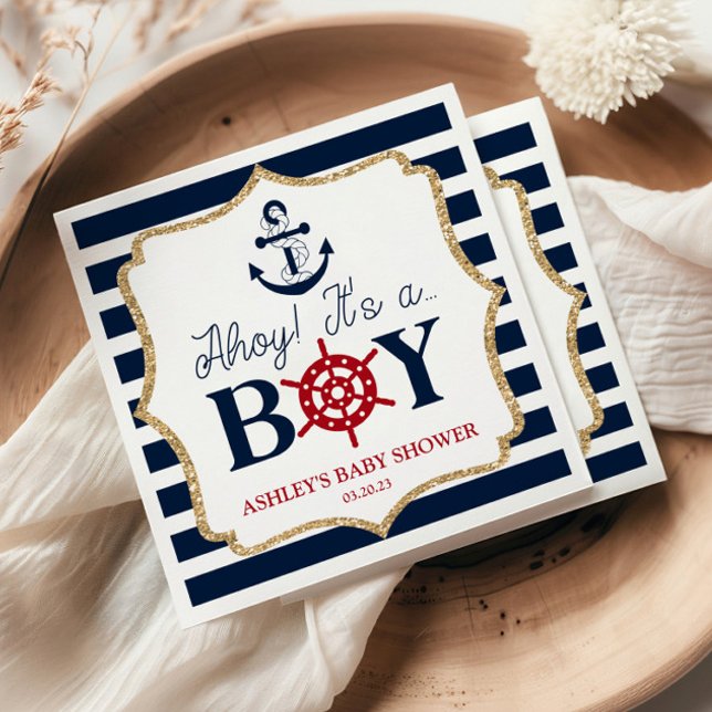 Ahoy It's A Boy Nautical Navy Blue Baby Shower  Napkin (Creator Uploaded)