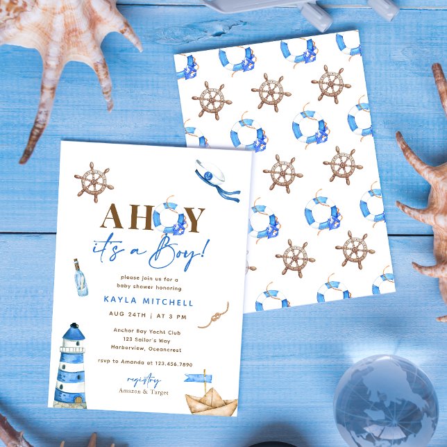 Ahoy It's A Boy Nautical On Board Baby Shower Invitation (Creator Uploaded)