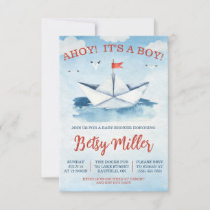 AHOY! It's a BOY!  Nautical Paper Boat Baby Shower Invitation