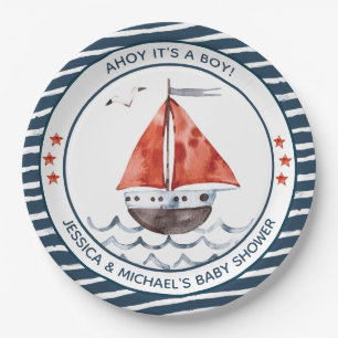 Ahoy It's A Boy Nautical Paper Plate