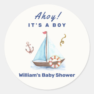 Ahoy It's A Boy Nautical Sailboat Baby Shower  Classic Round Sticker