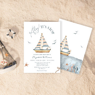 Ahoy It's A Boy Nautical Sailboat Baby Shower Invitation