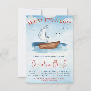 AHOY! It's a BOY! Nautical Sailboat Baby Shower Invitation