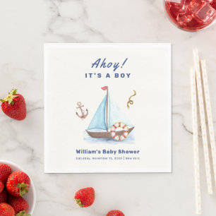 Ahoy It's A Boy Nautical Sailboat Baby Shower Napkin