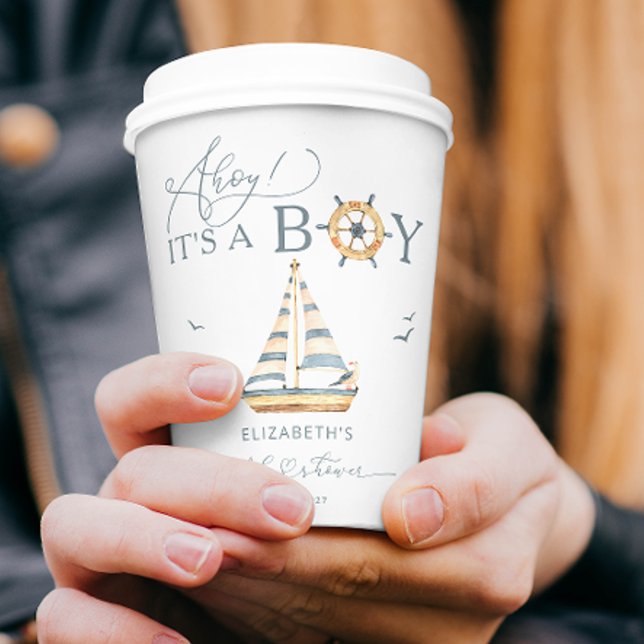 Ahoy It's a Boy Nautical Sailboat Baby Shower Paper Cups (Creator Uploaded)