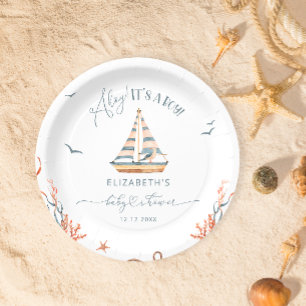 Ahoy It's a Boy Nautical Sailboat Baby Shower Paper Plate