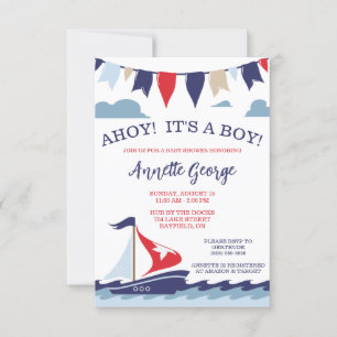 AHOY! It's a BOY! Nautical Sailing Baby Shower Invitation