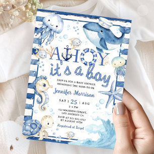 Ahoy It's a Boy Nautical Sailor Baby Shower Invitation