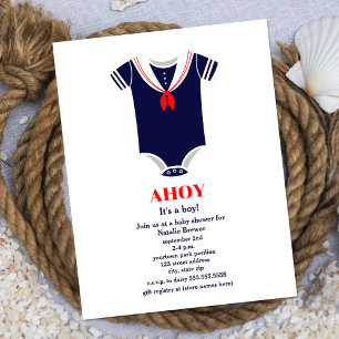 Ahoy It's A Boy Nautical Sailor Suit Baby Shower Invitation