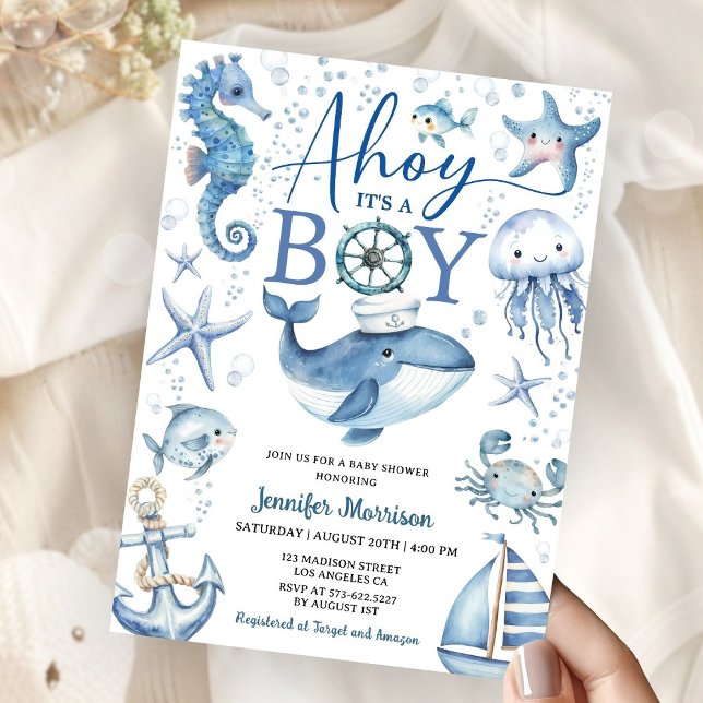 Ahoy It's A Boy Nautical Sea Ocean Baby Shower Invitation (Creator Uploaded)