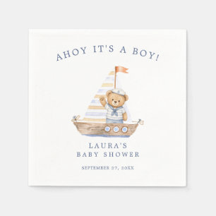 Ahoy It's a Boy Nautical Teddy Bear Baby Shower Napkin