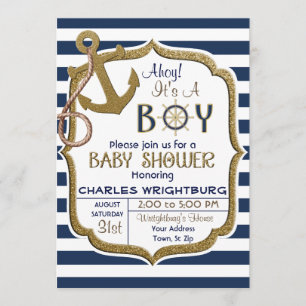 Ahoy It's A Boy Nautical Theme Baby Invitation
