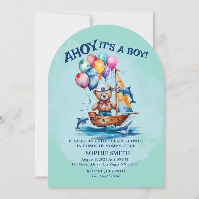 Ahoy Its A Boy Nautical Theme Baby Shower Invitation (Front)