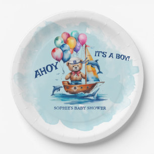 Ahoy Its A Boy Nautical Theme Baby Shower Paper Plate