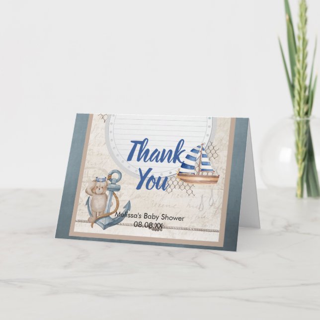 Ahoy it's a boy nautical theme photo thank you card (Front)