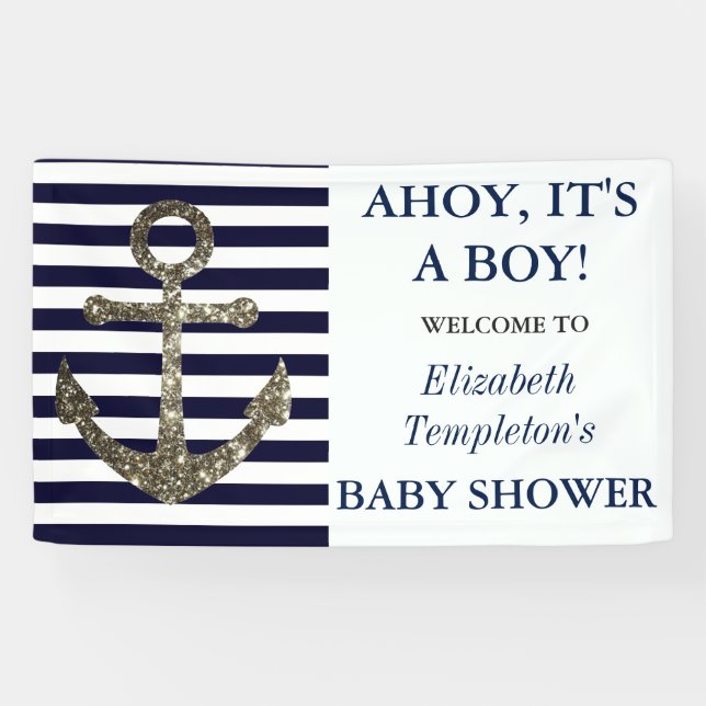 Ahoy It's a Boy Nautical Themed Baby Shower Banner (Horizontal)