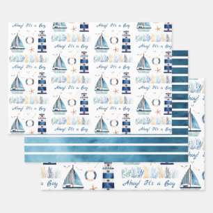 Ahoy! It's a Boy Nautical Themed Customizable Wrapping Paper Sheet