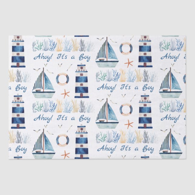 Ahoy! It's a Boy Nautical Under The Sea  Tissue Paper (Front)