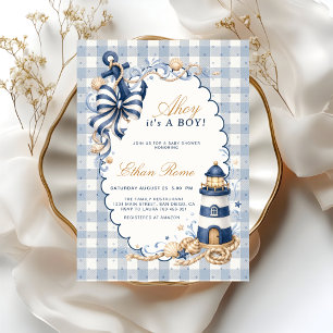 Ahoy It's a Boy Nautical Watercolor Anchor Invitation