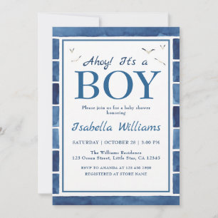 Ahoy It's a Boy Nautical Watercolor Shower Invitation