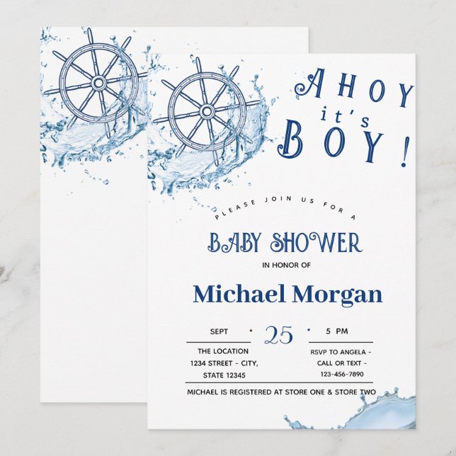 Ahoy It's A Boy,Nautical Wheel Baby Shower Invitation (Front/Back)