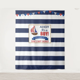 Ahoy It's A Boy Navy Baby Shower Party Tapestry