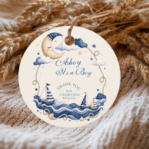 Ahoy It's a Boy Navy Blue Moon Sailboat Stars Favour Tags