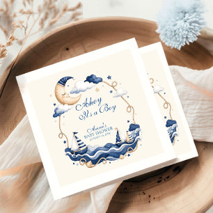 Ahoy It's a Boy Navy Blue Moon Sailboat Stars Napkin