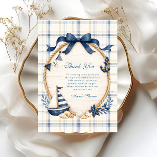 Ahoy It's a Boy Navy Blue Plaid Sailboat Anchor Thank You Card