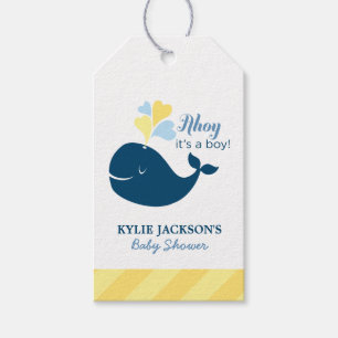 Ahoy, it's a Boy Navy Nautical Whale Baby Shower Gift Tags