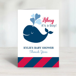 Ahoy, it's a Boy Navy Nautical Whale Baby Shower Thank You Card