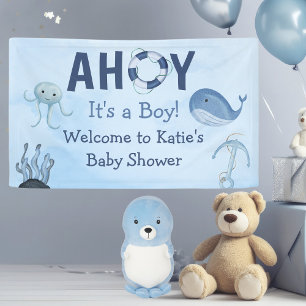 Ahoy It's a Boy Ocean Animals Coastal Baby Shower Banner