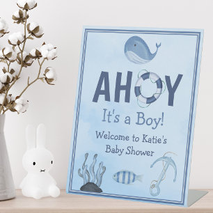 Ahoy It's a Boy Ocean Animals Coastal Baby Shower Pedestal Sign