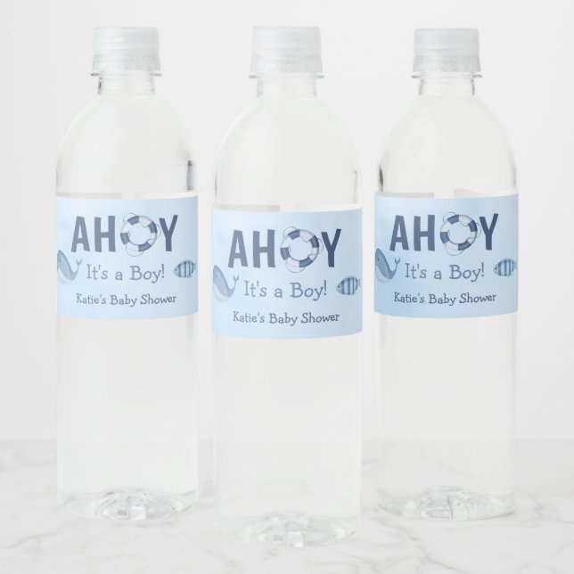 Ahoy It's a Boy Ocean Animals Coastal Baby Shower Water Bottle Label (Bottles)