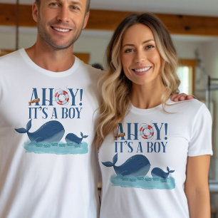 Ahoy it's a Boy Ocean Whales Gender Reveal Maternity T-Shirt