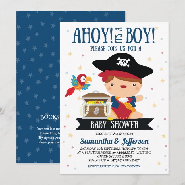 Ahoy It's A Boy Pirate Baby Shower Invitation (Front/Back)