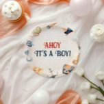 Ahoy It's A Boy Pirate Baby Shower Paper Plate<br><div class="desc">Complete your pirate-themed celebration with our "Ahoy It's A Boy Pirate Baby Shower Paper Plates." These festive plates feature a vibrant design with playful pirate ships, treasure chests, and nautical elements in bold blues and reds. Perfect for serving snacks, desserts, or a full meal, these sturdy plates add a touch...</div>