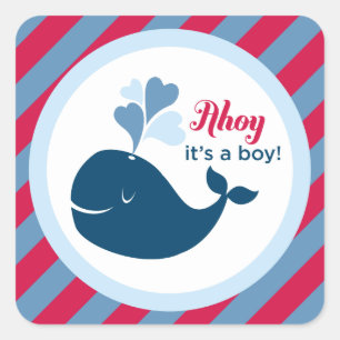 Ahoy, It's a Boy   Red and Navy Blue Baby Shower Square Sticker