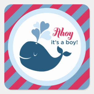 Ahoy, It's a Boy Red and Navy Blue Baby Shower Square Sticker