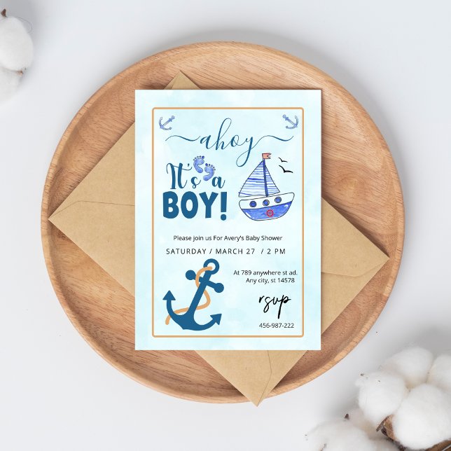 Ahoy its a Boy Sailboat Baby Shower Invitation (Creator Uploaded)