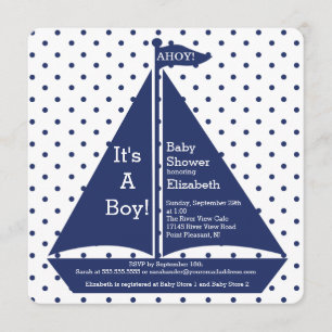 Ahoy!  It's A Boy Sailboat Baby Shower Invitations