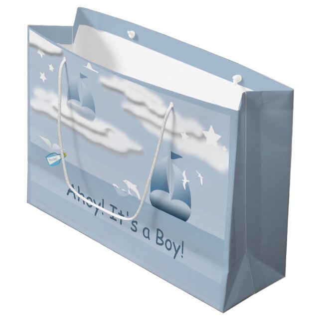 Ahoy It's a Boy Sailboat LGB Large Gift Bag (Front Angled)
