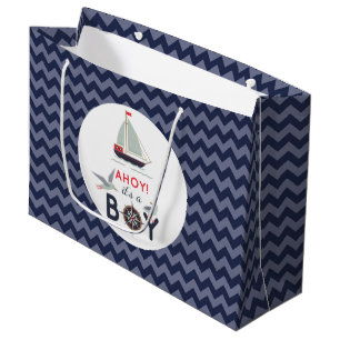Ahoy! It's A Boy Sailboat Nautical Baby Shower Large Gift Bag