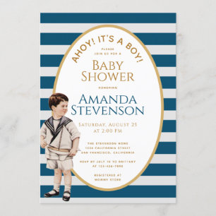 Ahoy It's a Boy Sailor Gold Nautical Baby Shower Invitation